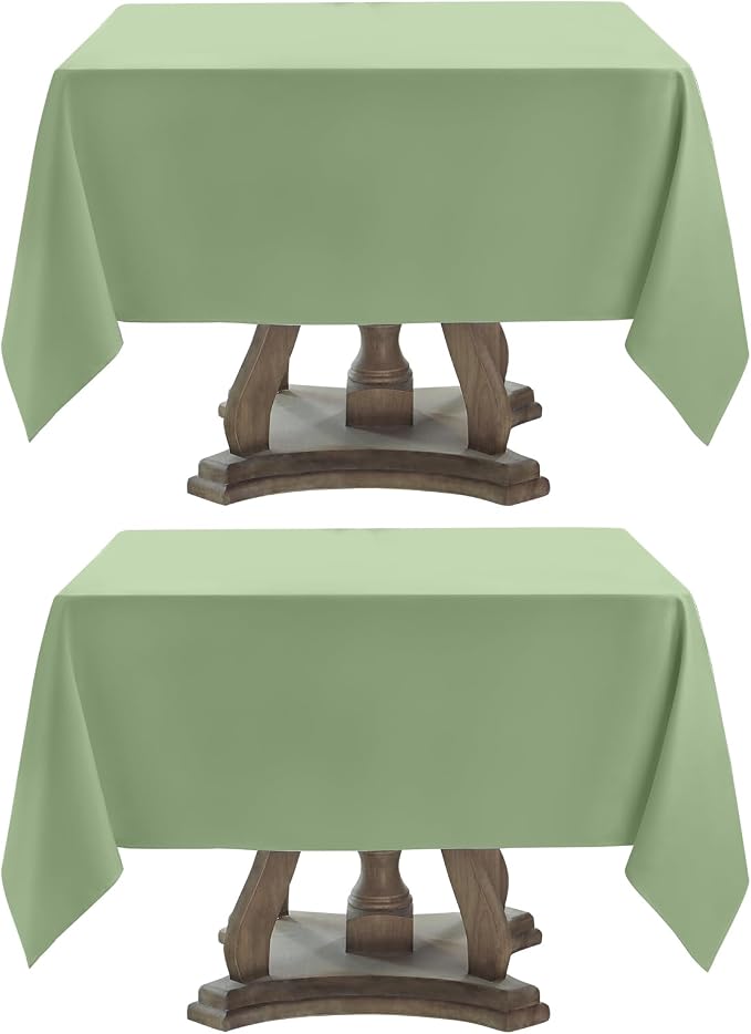 Square Tablecloth 52 x 52 Inch Sage Green Tablecloths Stain-Wrinkle Resistant Washable Polyester Table Cloths for Holiday, Buffet Parties, and Weddinge 2pack