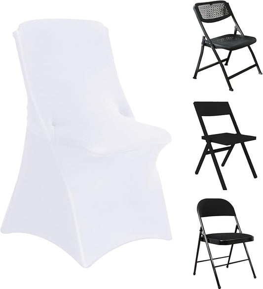 Asnomy Stretch Spandex Folding Chair Covers 50PCS Universal Fitted Chair Cover,for Wedding Party,Dining and Outdoor(White,50 PCS)