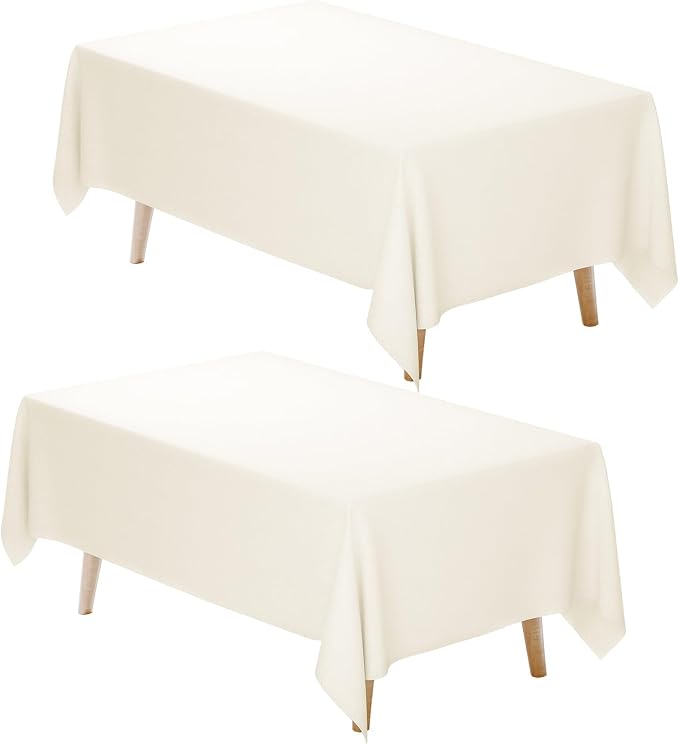 Fixwal Ivory Tablecloth Rectangle 60 x 102 Inch, 2 Pack 6ft Polyester Fabric Table Cloths Rectangular Table Covers for Party, Banquet, Dining, Birthday, Wedding