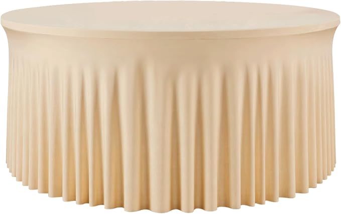 60 Inch Champagne Round Tablecloth,Washable Stretchy Fitted Circular Table Cover with Elastic Edge for 5FT Round Table, Reusable Tablecloth for Wedding Banquet Party Birthday Buffet Dining