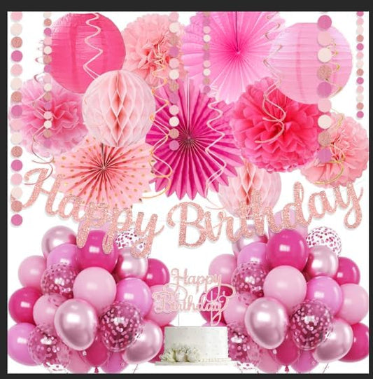 Hot Pink Beige Boho Birthday Party-Decorations - 21pcs Autumn One Two Sweet Peach Happy Banner,Girls Groovy Paper Streamers Lanterns Honeycomb,Tissue Pom Poms Fan