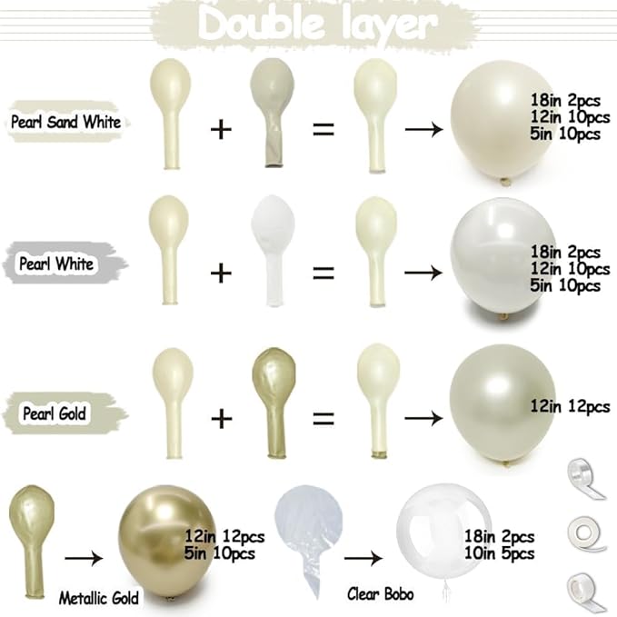 White Gold Balloon Arch Kit Double Stuffed Pearl White Sand Cream Gold Balloon Garland Ivory Beige Balloons for Baby Shower Wedding Bridal Shower Birthday Bear Graduation Bachelorette Party Decor