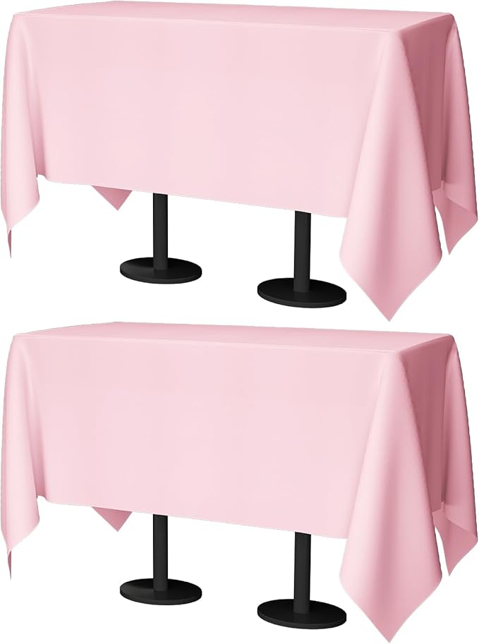 60x102 Table Cloth - 2 Pack Rectangular Black Washable Stain and Wrinkle Resistant Polyester Table Cover for Dining Tables, Various Parties and Camping (Pink)