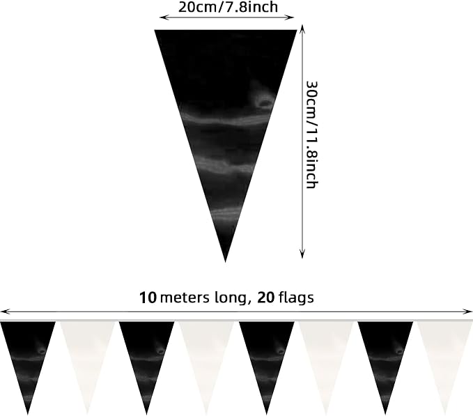 130FT Black White Triangle Pennant Banner Flag Metallic Fabric Bunting Garland for Christmas Graduation Birthday Wedding Bridal Shower Nautical Ahoy Achor Theme Party Decorations Supplies