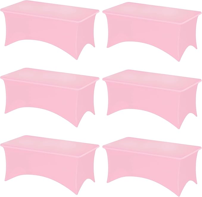 Fixwal 6 Pack 6Ft Pink Table Cover, Spandex Fitted Tablecloths Rectangle, Wrinkle-Free and Stretch Folding Table Cloth for Banquet, Wedding, Party, Trade Show