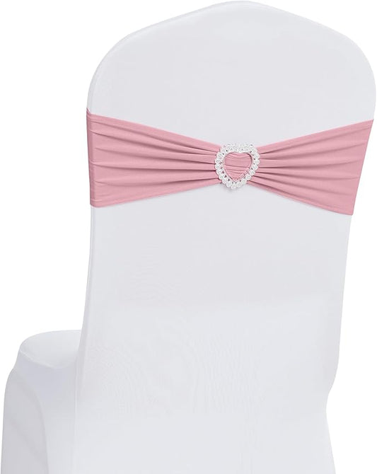 Howhic Pack of 60 Spandex Chair Sashes Bows ，Stretch Chair Cover Band with Buckle Slider Universal Elastic Ties for Wedding Banquet Party Event Decorations (Dusty Pink)