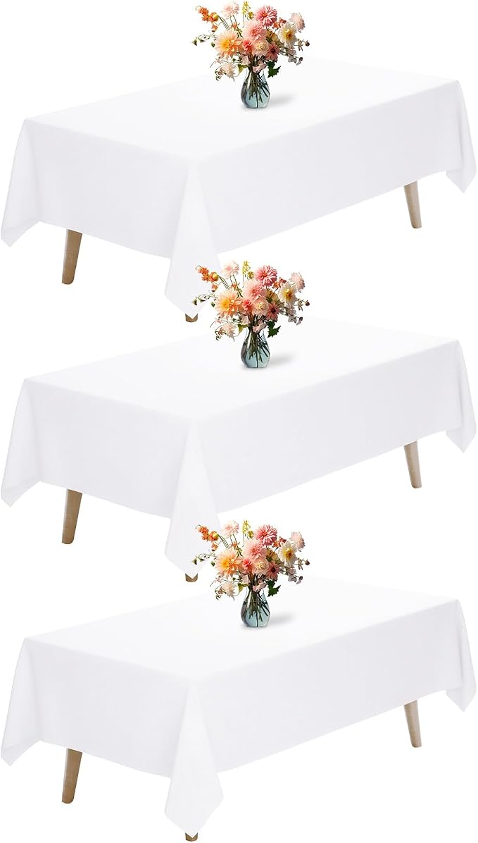 Fixwal 3 Pack White 60 x 102 Inch Rectangle Tablecloths, Reusable Heavy Duty Washable Polyester Table Covers for 6 Ft Tables, Wedding, Party, Birthday, Outdoor, Picnic, Camping