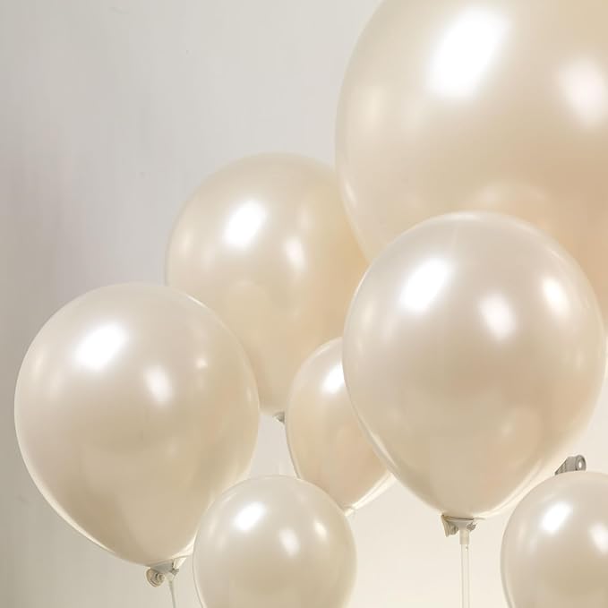 Kozee Pearl White Double-Stuffed Balloons different sizes 63pcs18/10/5 inch 2layer pearl white sand balloon Garland kit For bridge to be Wedding women Birthday baby shower anniversary decorations