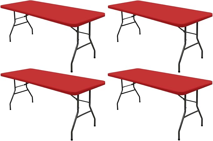 4 Pack Picnic Fitted Table Cover for 6 Foot Tablecloth for Rectangle Tables Waterproof Stretch Washable Folding Indoor and Outdoor Spandex Table Cloth for Camping Banquet and Parties (Red,30" x 72")