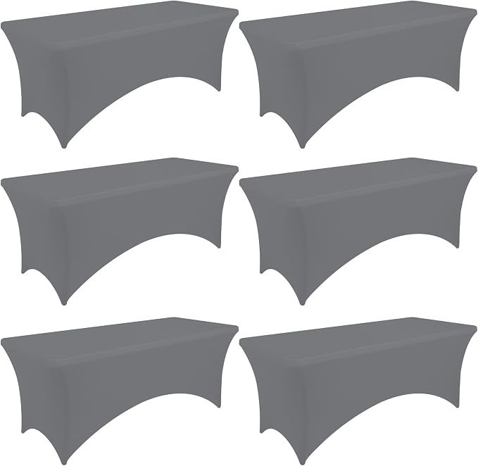 Moosfor Spandex Elastic Fitted 6FT Rectangle Tablecloth 6 Pack, Stretch Washable Reusable Table Cover for Outdoor Picnic, Dining, Wedding, Banquet & Party Events (Grey, 72Lx30Wx30H Inch)