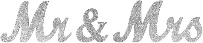 Vintage Style Silver Glitter Mr and Mrs Signs for Wedding Sweetheart Table, Wooden Freestanding Letters, Photo Props, Rustic Decoration, Anniversary Shower