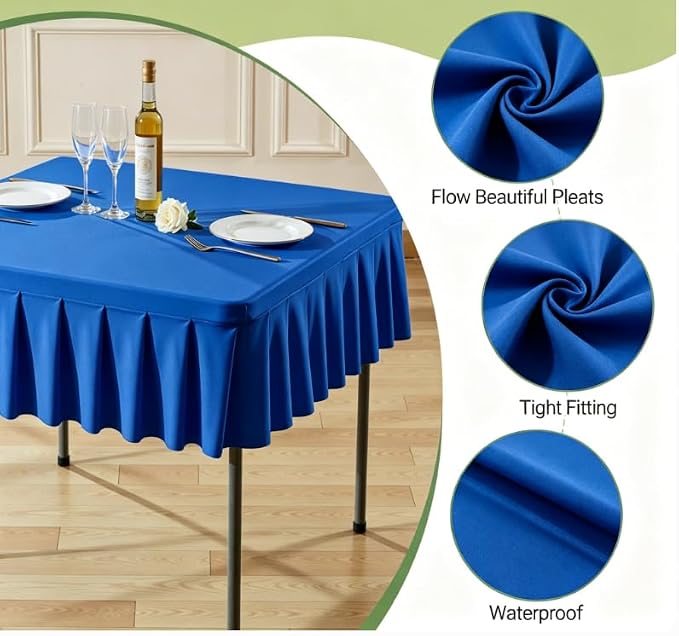 Shillance 34x34 Inch Royal Blue Spandex Square Tablecloth, Wrinkle Free Royal Blue Fitted Table Cloth for Square Tables,Washable Pleated Table Cover for Wedding Birthday Cocktail Party Buffet Dinner