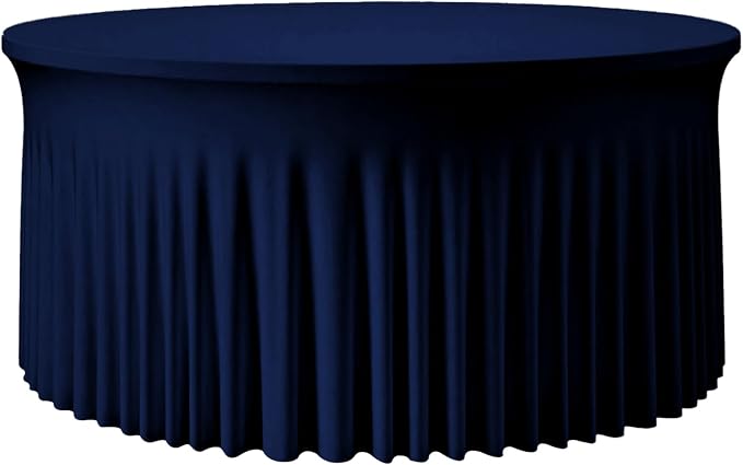 Navy Blue Round Spandex Tablecloth with Ruffle Skirt, 60 Inch Fitted Cover for 5FT Tables – Graduation, Memorial Day & Veterans Day, Wedding, Party, Birthday,Wrinkle-Resistant & Washable