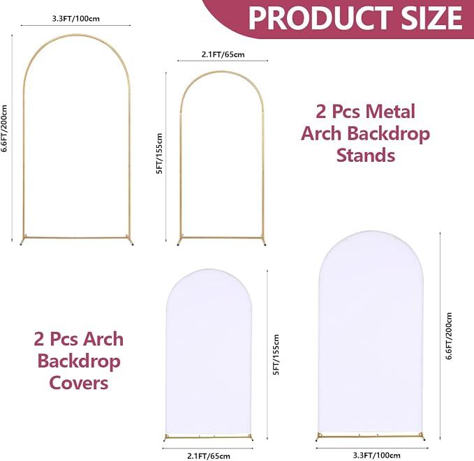 SuuWoee Arch Backdrop Stand Set of 2 With Cover (6FT+5FT),Gold Metal Wedding Arch Balloon Stand With Cover for Birthday Party Baby Shower Graduation Ceremony Decoration