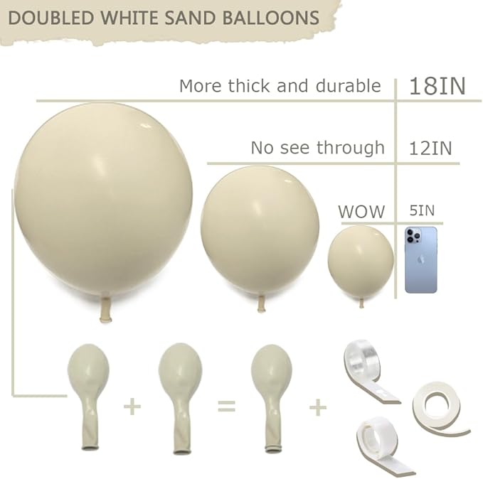 Double Stuffed White Sand Balloons Different Sizes 18In 12In 5In Light Grey Pastel Balloon Garland Kit Off White Balloon Arch For Birthday Baby Shower Bridal Wedding Neutral Boho Theme Party