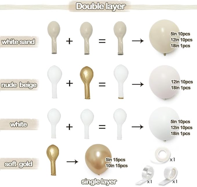 White Sand Gold Balloon Arch - Double Stuffed Matte Cream Nude Beige White Pastel Neutral Balloon Garland Kit for Boho Baby Shower Birthday Gender Reveal Bridal Wedding Valentines Easter Party