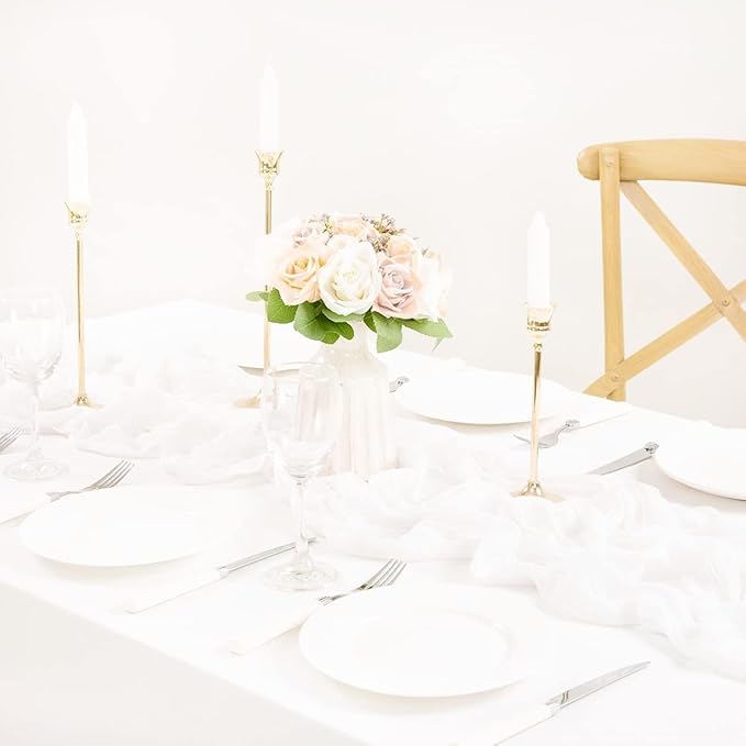 MLMC Ivory White Table Runner Rustic Gauze Cheesecloth Table Runner 10ft Cheese Cloth Centerpiece Decor 35x120 Inches for Dessert Anniversary Wedding Bridal Baby Shower Decor