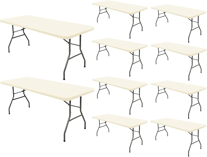 8 Foot Table Cover Fitted 10 Pack Picnic Elastic Tablecloth for Rectangle Tables Waterproof Stretch Washable Folding Indoor Outdoor Spandex Table Cloth for Parties Banquet Camping (Beige,30" x 96")