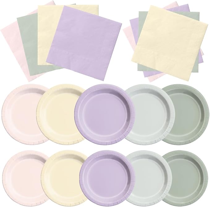 CMUSKO Fairy Birthday Party Decorations - 60pcs Pink Purple Green Plates and Napkins for Spring Wildflower Butterfly Garden Tea Party Tableware Set