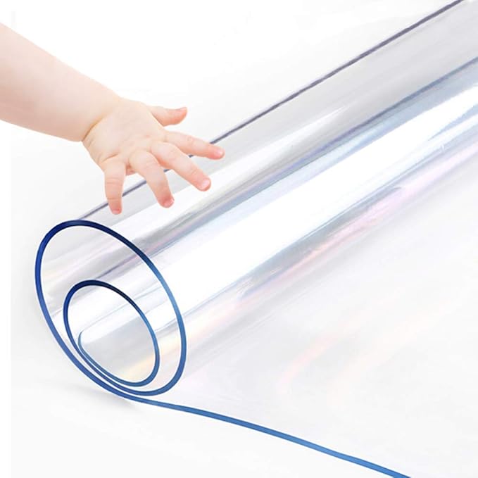 Furniture Clear Plastic Cover Tablecloth Protector Dining Coffee Conference Table Top Wipeable Protective Pad Office Desk Side Tabletop Chair Soft Glass Cover Mat Vinyl PVC Round 50 Inch (Dia.128cm)