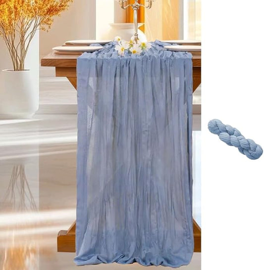 Cheesecloth Table Runner | Boho Fabric Cheese Cloth Table Runner Rustic Sheer Table Runners for Wedding, Bridal Shower, Birthday Party Décor(Dusty Blue, Pack of 1)