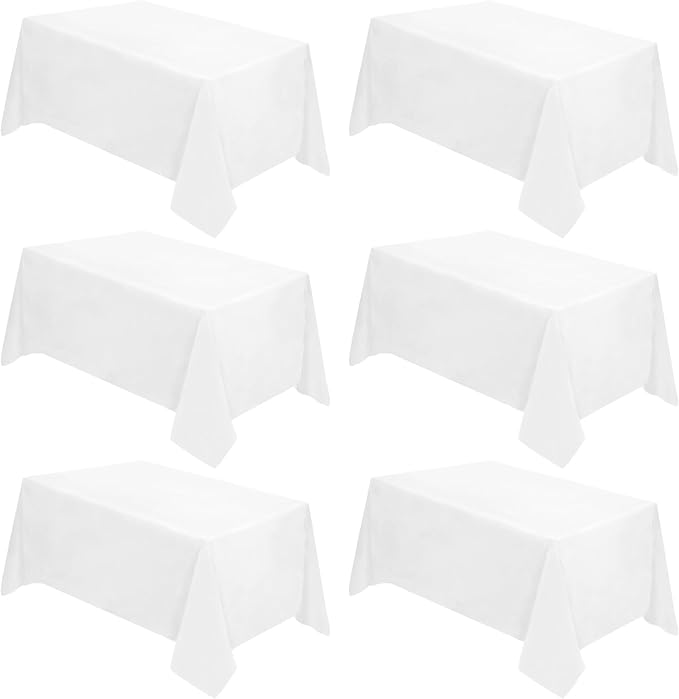 Fixwal 90x156 White Table Cloth Rectangle, 6 Pack Table Cloth for 8 Ft Rectangle Tables, Polyester Fabric Washable Table Cover