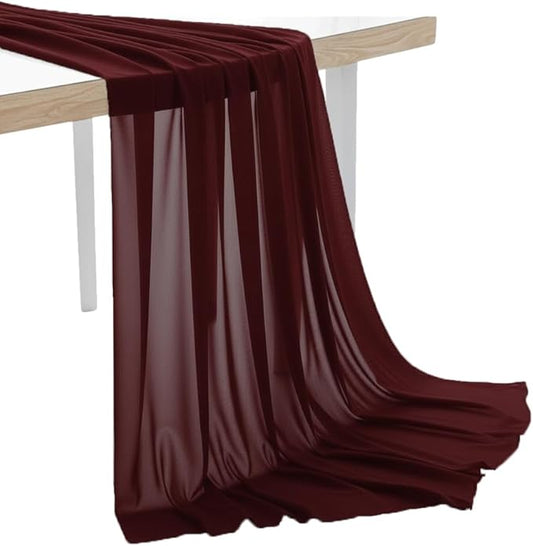 MDS Pack of 5 Yard Chiffon Fabric, Sheer Soft Draping Fabric Bolt for Wedding Party Backdrop Arch Decoration, Apparel Bridal Dress Sewing DIY Crafts Solid Gauze Fabrics 44” Wide - Burgundy