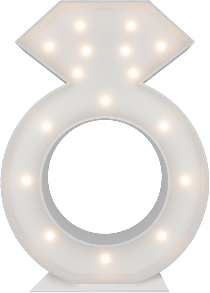 3FT Tall Marquee Light Up Diamond Ring Large DIY Mosaic Balloon Rings Frame Pre Cut Kit for Bridal Shower, Engagement, Wedding Proposal Decorations Party Backdrop Decor