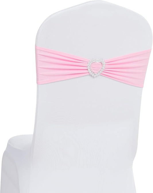 Howhic Pack of 120 Spandex Chair Sashes Bows Stretch Chair Cover Band with Buckle Slider Universal Elastic Chair Ties for Wedding Banquet Party Event Decoration (Pink)