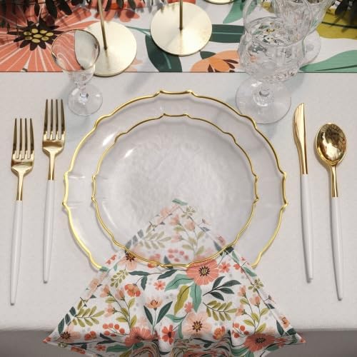 Exquisite Tinted Plates 80-Piece Plastic Disposable Party Set for 40 Guests - 40 X 7.5 Dessert Plates & 40 X 10 Thin Delicate Fancy Dinnerware with Clear Gold Rim