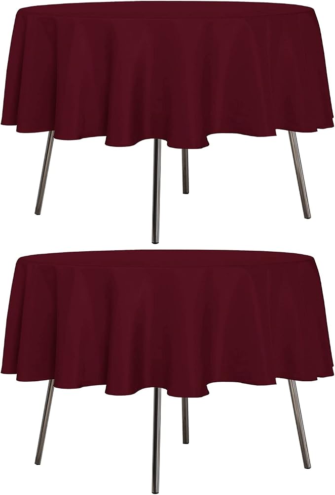 sancua 2 Pack Round Tablecloth 60 Inch Burgundy, Stain and Wrinkle Resistant Table Cloth - Washable Polyester Table Cover for Dining Tables, Buffet Parties and Camping