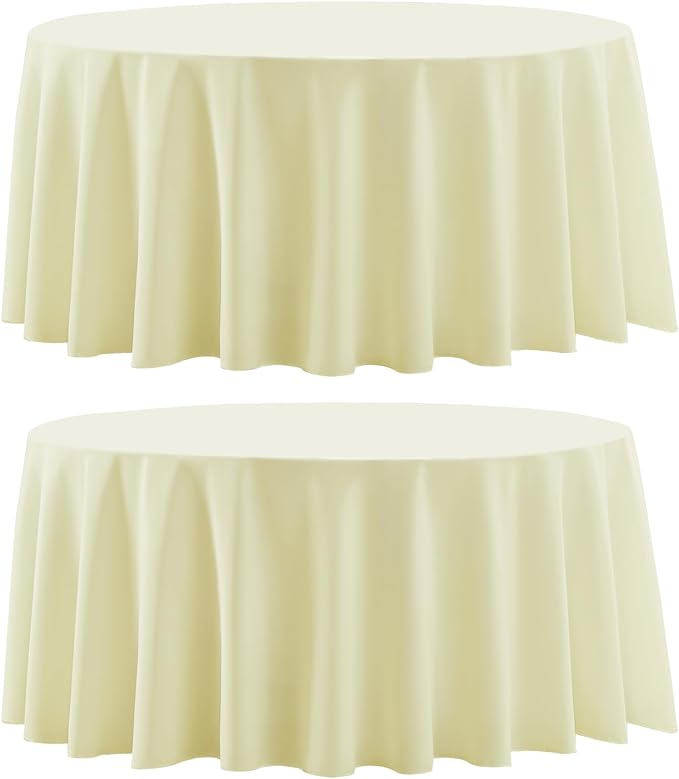 Round Tablecloths 2 Pack 120 Inch Ivory Tablecloth Linen Polyester Table Clothes Cover for Dining Table Banquets Buffet Parties and Wedding