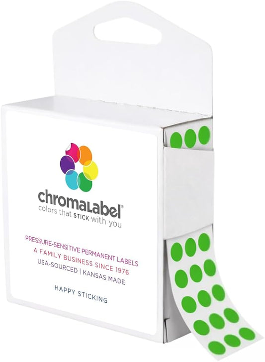 ChromaLabel 1/4 Inch Round Green Sticker, Adhesive Marker Sticker Round Small, Colored Dot Labels, 1000 Color Coding Labels per Dispenser Box, Green