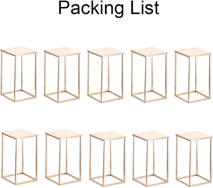 Gold Tall Stand for Wedding: 15.8in, With Metal Panel, Packs of 10 | Columnar Cube Shape, Easy to Assembly, Flowers Cakes Drinks Display Table Centerpieces for Wedding Party Event