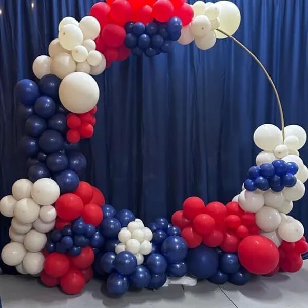 Red White Blue Balloons Arch Double Stuffed, Navy Blue Dark Ruby Red Balloons Garland kit, Matte White Metallic Gold Latex Balloon for Graduation Birthday 4th Of July Patriot Veterans Day Party Decor
