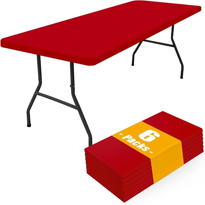 Smiry 6 Pack Rectangle Picnic Table Cloth, Waterproof Elastic Fitted Tablecloths, Washable Polyester Rectangular Patio Table Cover for Camping, Indoor and Outdoor (Red, 30"x72")