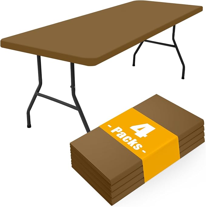 Smiry 4 Pack Rectangle Picnic Table Cloth, Waterproof Elastic Fitted Tablecloths, Washable Polyester Rectangular Patio Table Cover for Camping, Indoor and Outdoor (Brown, 30"x72")