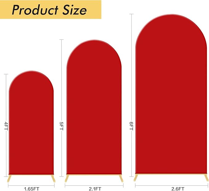 Gawicpy Wedding Arch Backdrop Stand Set Metal Arch Backdrop Stand with Wedding Arch Cover, Wedding Balloon Arch Backdrop Stand for Birthday, Baby Shower, Anniversary (Red, 4FT+5FT+6FT)
