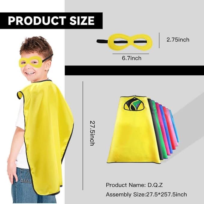 D.Q.Z Superhero Capes and Masks for Kids 16 Set, Boys Super Hero Party Favor Costume, 3 years old Girls Gifts Birthday Toys (Multicolor)