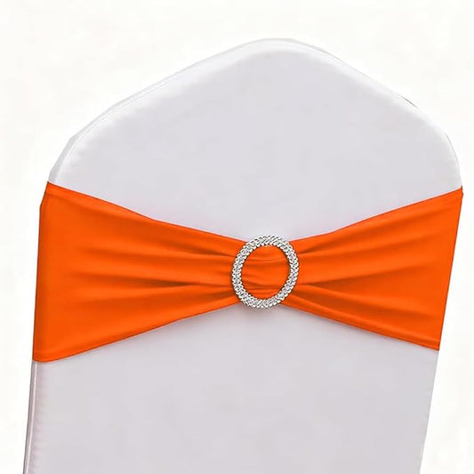 Burnt Orange Chair Sashes 50 Pack, Spandex Halloween Chair Sashes, Orange Chairs Bands for Party Banquet Theme Event Decor