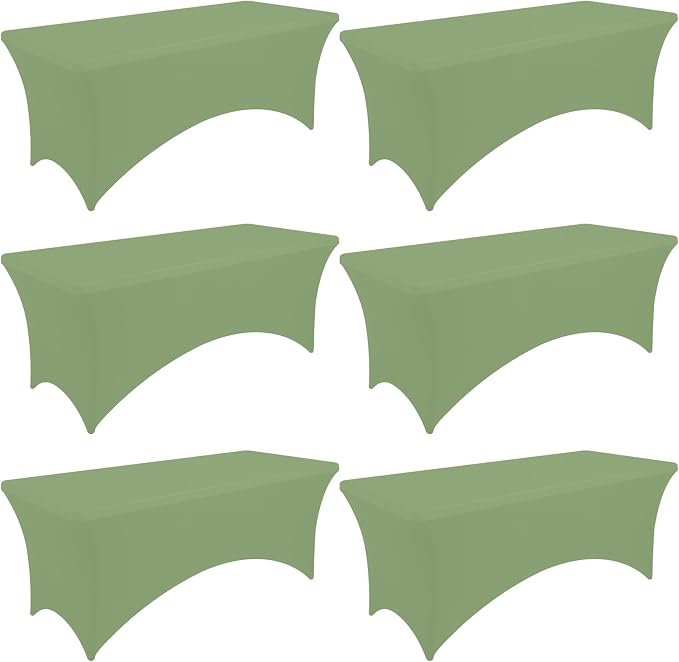 Moosfor Spandex Elastic Fitted 6FT Rectangle Tablecloth 6 Pack, Stretch Washable Reusable Table Cover for Outdoor Picnic, Dining, Wedding, Banquet & Party Events (Sage Green, 72Lx30Wx30H Inch)