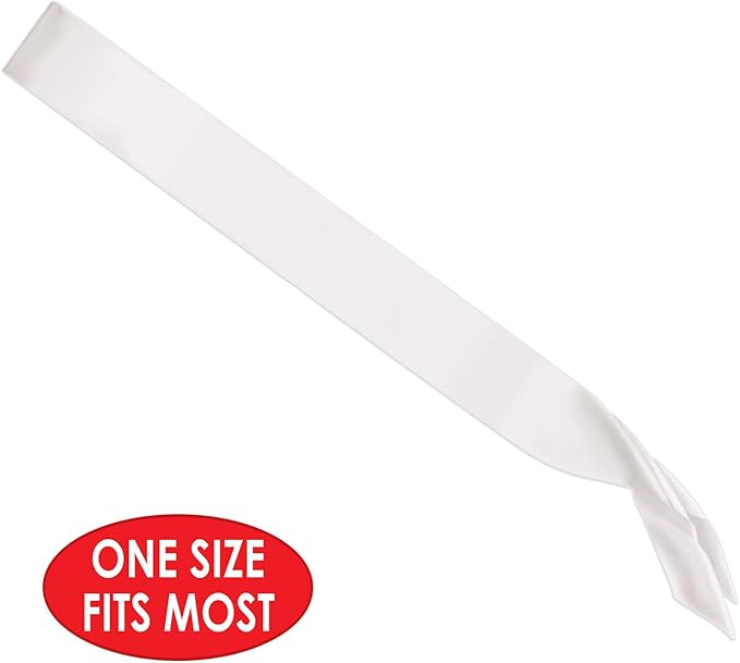Beistle White Satin Sashes, 3-Count Customizable Fabric Wearable for Birthdays, Bachelorette Parties, Costumes, Events & Celebrations, Blank Design for DIY Personalization, 33" x 4"