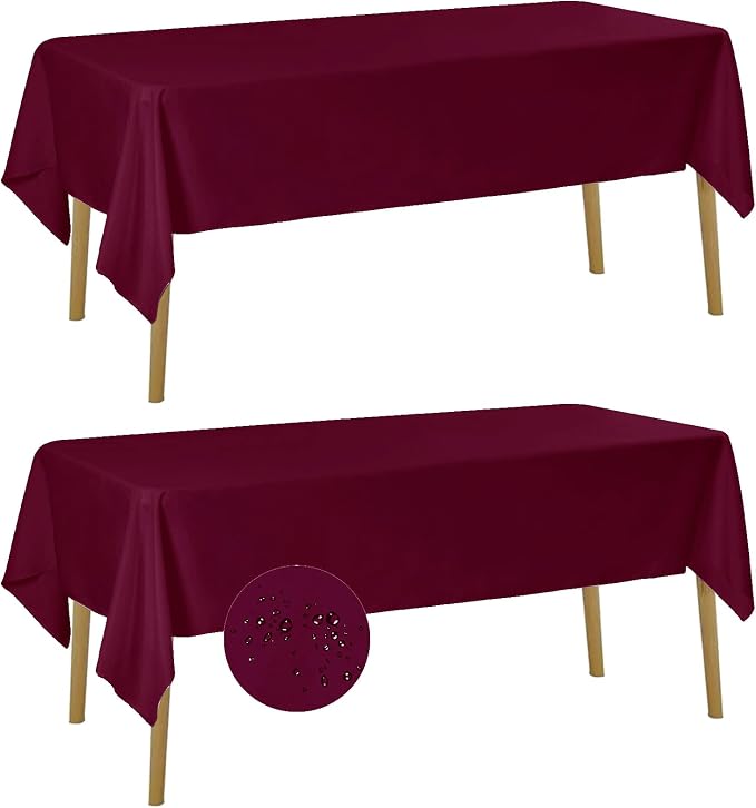 Fokitut 2 Pack Waterproof Rectangle Tablecloth, 60x120 Inch,Stain Resistant and Wrinkle Polyester Table Cloth, Fabric Table Cover for Kitchen Dining, Wedding, Party, Holiday Dinner-Burgundy