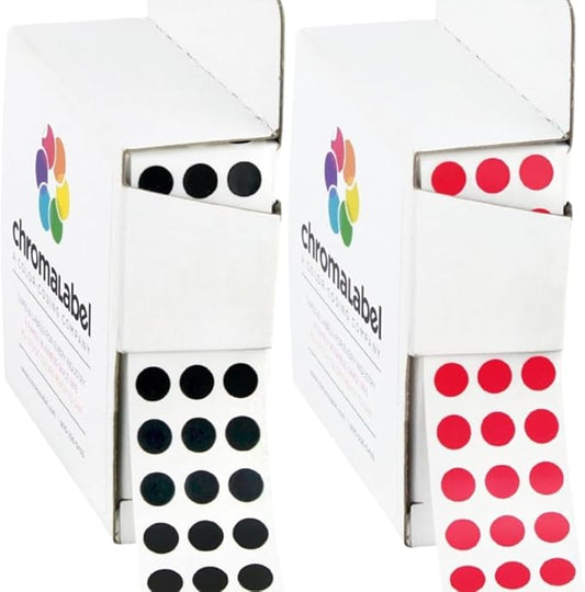 ChromaLabel 1/4 Inch Circle Sticker Labels, Small Black Stickers, Easy to Write on Colored Dot Stickers with Handy Dispenser, Round Color Coding Labels - Black and Red, 1000 Labels