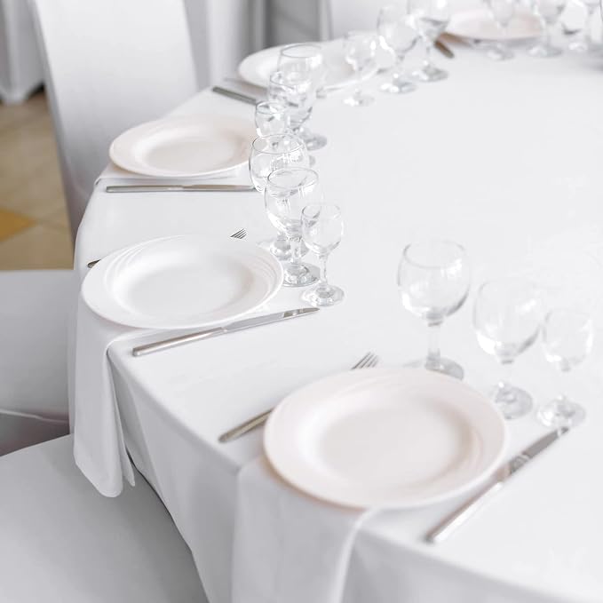 4 Pack White Round Tablecloth 120 Inch - Circle Polyester Table Cloth for Round Table, Stain and Wrinkle Resistant Washable Fabric Table Cover for Wedding Party Banquet Restaurant Reception Dining