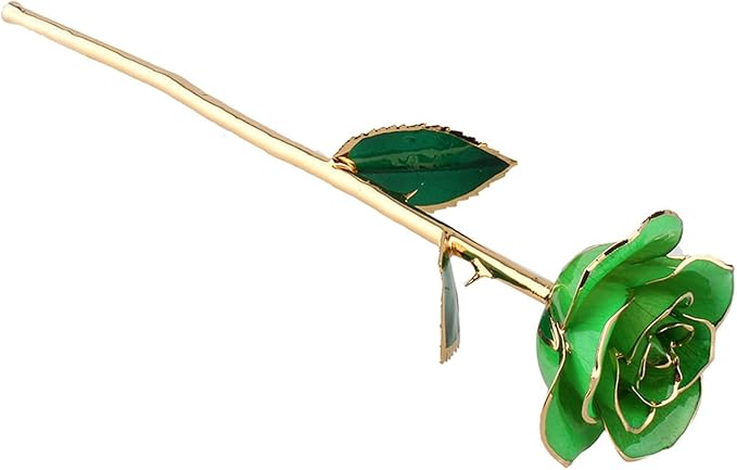 24K Gold Dipped Real Rose Valentines Flower, Golden Friend Romantic Love Girlfriend Confidante Wife Mom Grandma on Birthday Sweetest Day Halloween Thanksgiving, Green