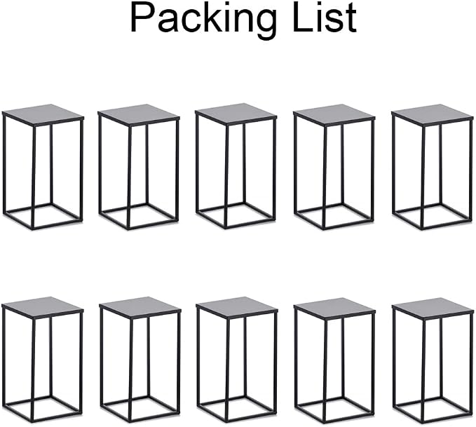 Black Tall Plant Stand: 15.8in, With Metal Panel, Packs of 10 | Columnar Cube Shape, Easy to Assembly, Flowers Cakes Drinks Display Table Centerpieces for Wedding Party Event