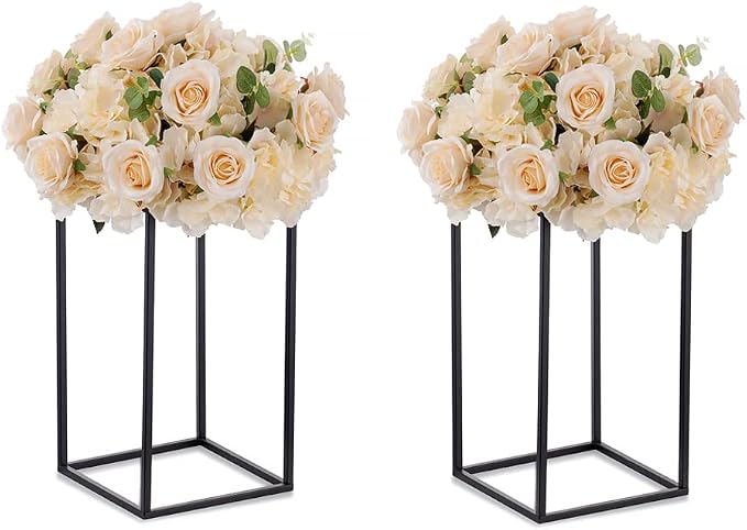 Black Tall Plant Stand: 15.8in, With Metal Panel, Packs of 2 | Columnar Cube Shape, Easy to Assembly, Flowers Cakes Drinks Display Table Centerpieces for Wedding Party Event