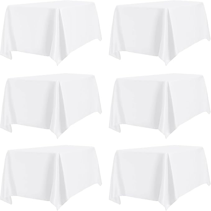 PureFit 6 Pack White Rectangle Table Cloths 60 x 126 Inch, Stain Resistant Polyester Table Covers for Dining Room, Wedding, Party, Banquet and Camping