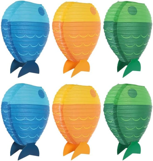 PRETYZOOM Fish-Shaped Paper Lanterns DIY Hanging Festival Party Decor 12.20X9.05X4.33 Inch Reusable Ocean Theme Paper Lanterns for Home Office Birthday Celebration